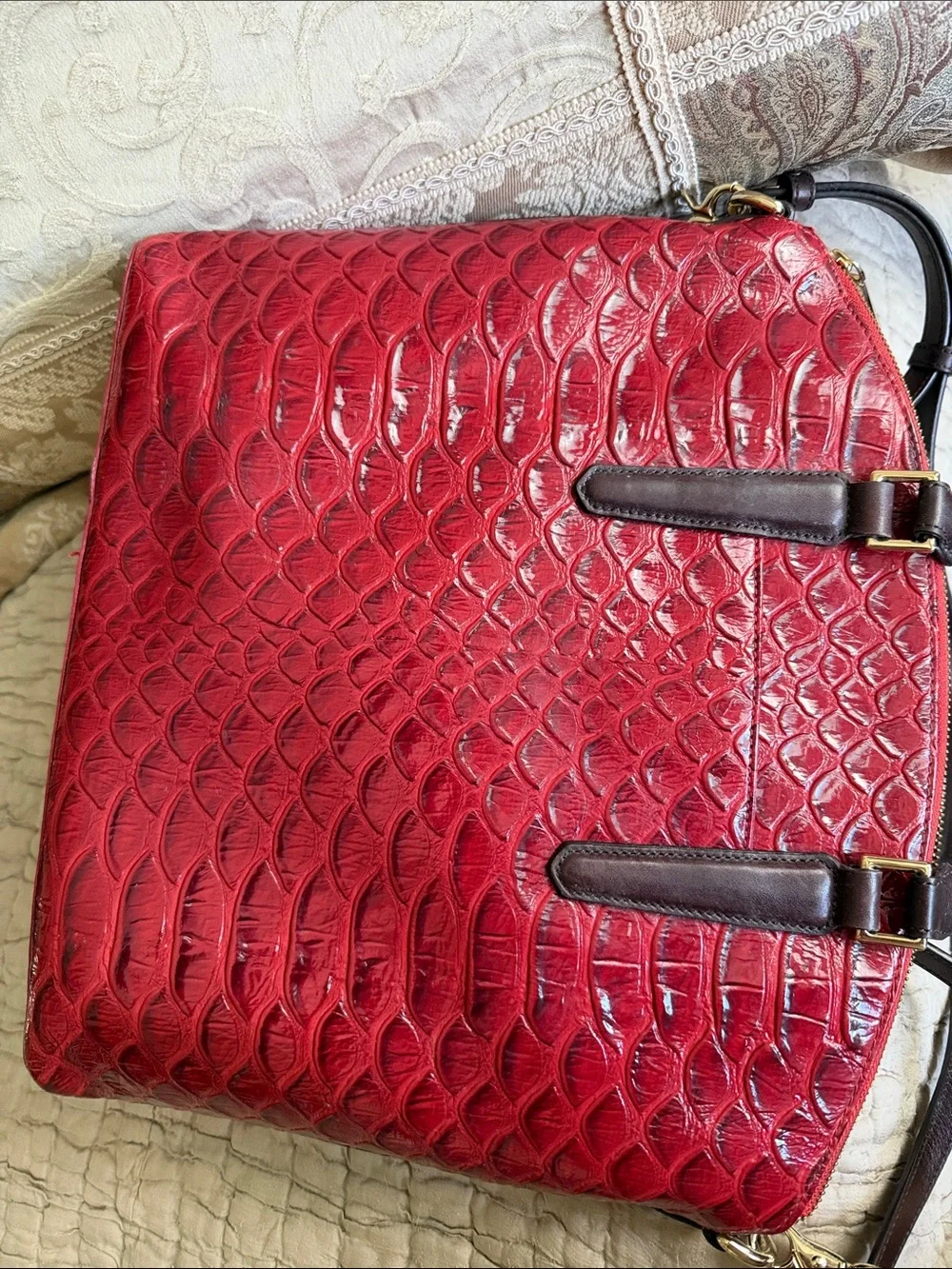 Brahmin bag large red and brown like new 16” by 11”